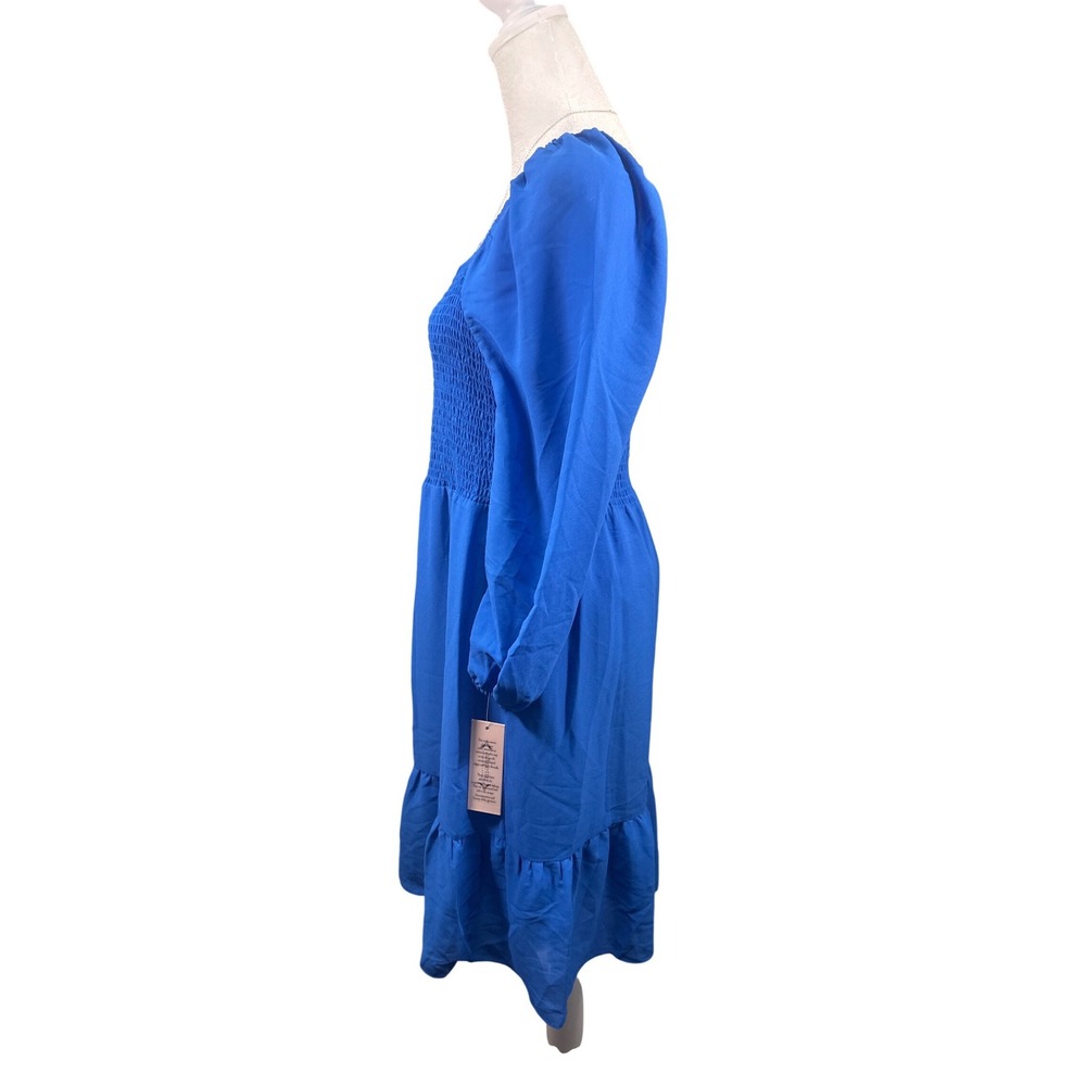 Nanette Nanette Lepore Cobalt Blue Smocked Midi Dress Puff Sleeve Size 8 - Picture 2 of 5